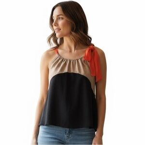 Women's C. Luce Tank Top M Black Beige with Orange Straps Tie